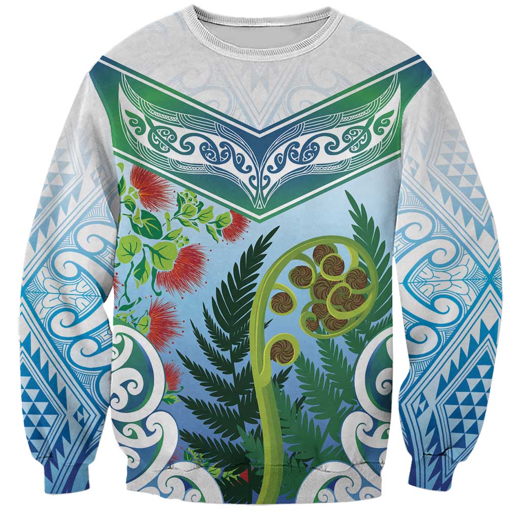 Aotearoa New Zealand Natural Plants Sweatshirt Pohutukawa with Silver Ferns Koru Frond Maori Tattoos LT03 Unisex Multicolor - Polynesian Pride