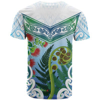 Aotearoa New Zealand Natural Plants T Shirt Pohutukawa with Silver Ferns Koru Frond Maori Tattoos