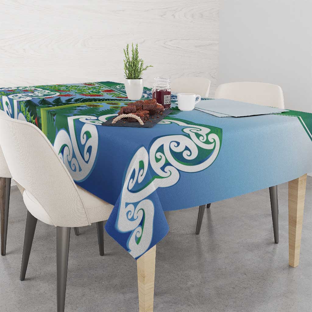 Aotearoa New Zealand Natural Plants Tablecloth Pohutukawa with Silver Ferns Koru Frond Maori Tattoos LT03 - Polynesian Pride