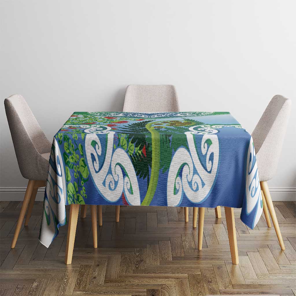 Aotearoa New Zealand Natural Plants Tablecloth Pohutukawa with Silver Ferns Koru Frond Maori Tattoos LT03 - Polynesian Pride