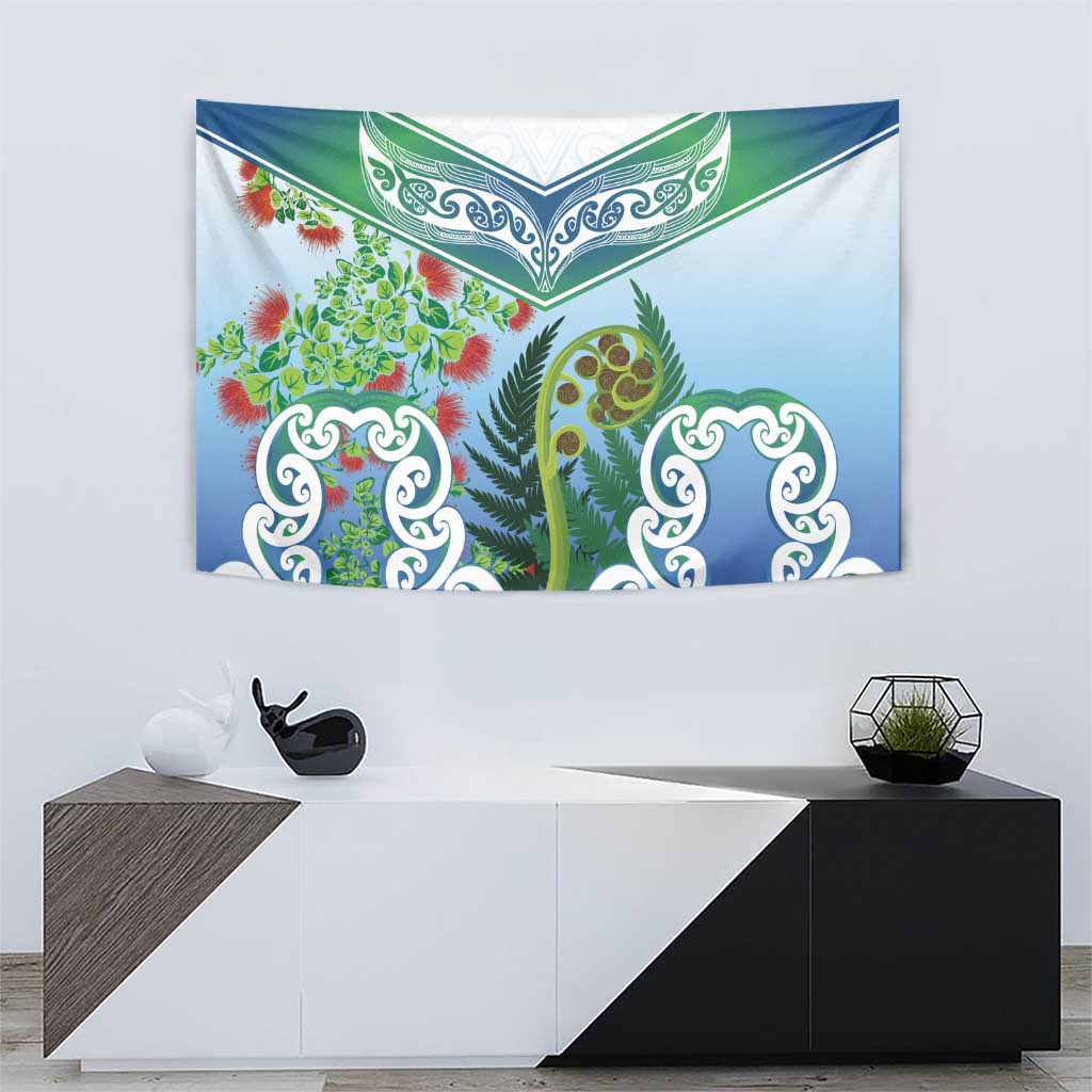 Aotearoa New Zealand Natural Plants Tapestry Pohutukawa with Silver Ferns Koru Frond Maori Tattoos LT03 - Polynesian Pride