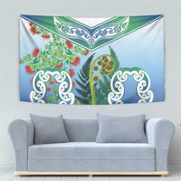 Aotearoa New Zealand Natural Plants Tapestry Pohutukawa with Silver Ferns Koru Frond Maori Tattoos LT03 - Polynesian Pride