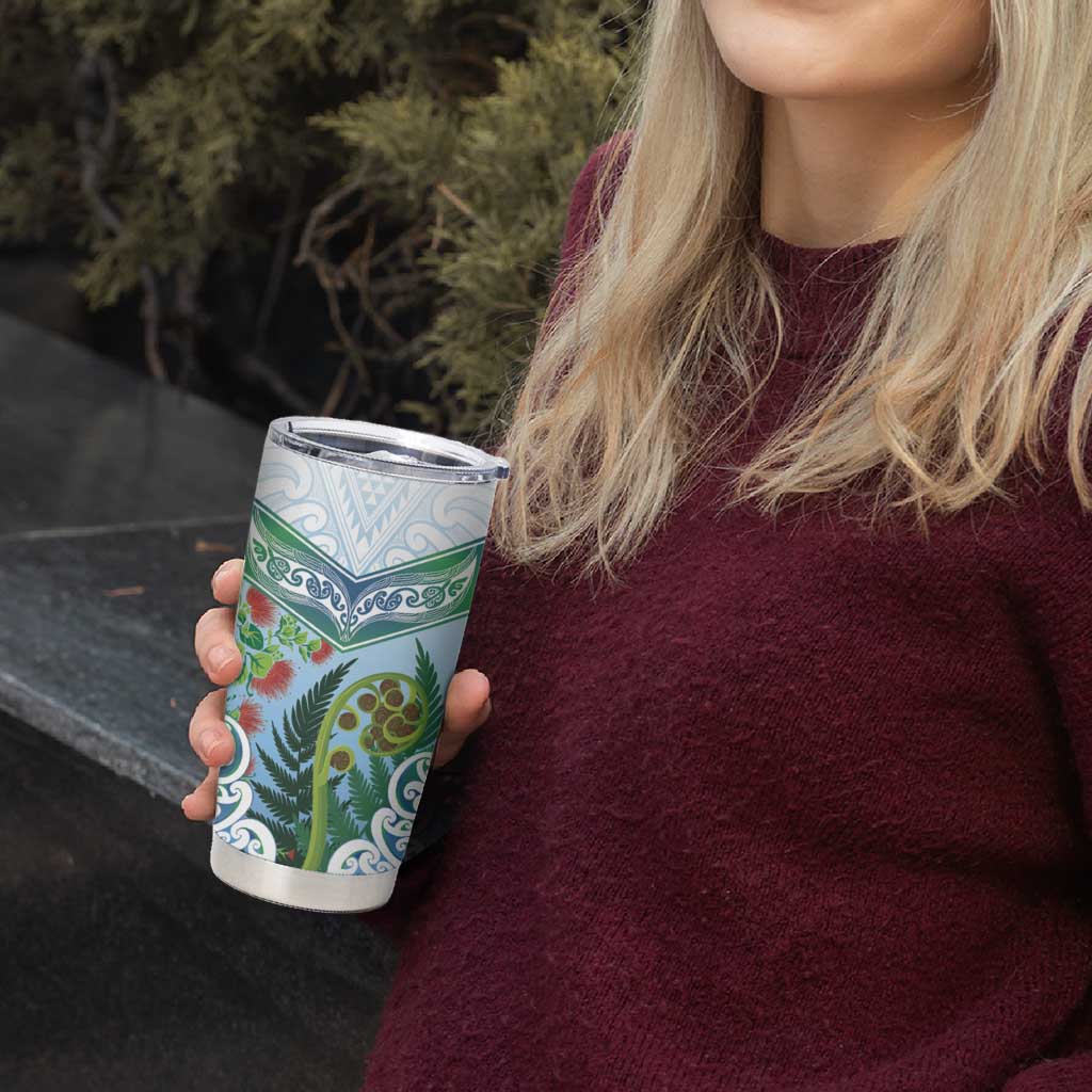 Aotearoa New Zealand Natural Plants Tumbler Cup Pohutukawa with Silver Ferns Koru Frond Maori Tattoos