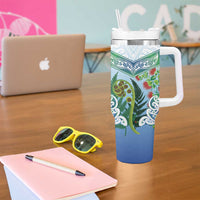 Aotearoa New Zealand Natural Plants Tumbler With Handle Pohutukawa with Silver Ferns Koru Frond Maori Tattoos