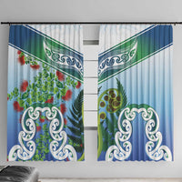 Aotearoa New Zealand Natural Plants Window Curtain Pohutukawa with Silver Ferns Koru Frond Maori Tattoos LT03 With Hooks Multicolor - Polynesian Pride
