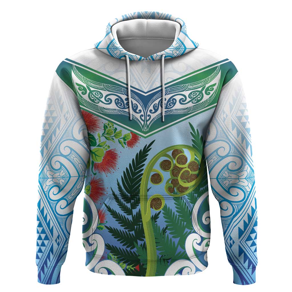 Aotearoa New Zealand Natural Plants Zip Hoodie Pohutukawa with Silver Ferns Koru Frond Maori Tattoos