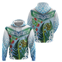 Aotearoa New Zealand Natural Plants Zip Hoodie Pohutukawa with Silver Ferns Koru Frond Maori Tattoos