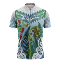 Aotearoa New Zealand Natural Plants Zipper Polo Shirt Pohutukawa with Silver Ferns Koru Frond Maori Tattoos LT03 Multicolor - Polynesian Pride