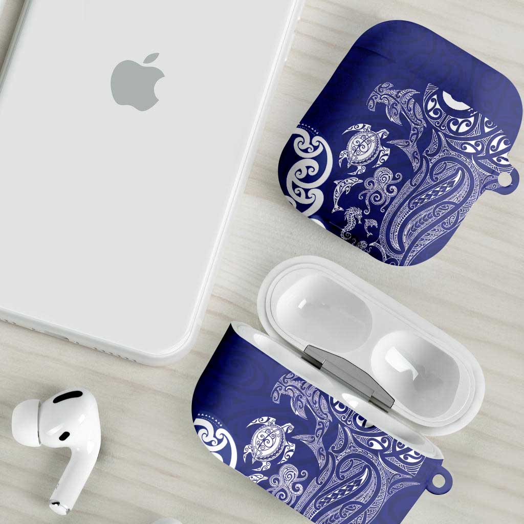 New Zealand Sea Animals with Maori Tribal Tattoo AirPods Case Blue Color