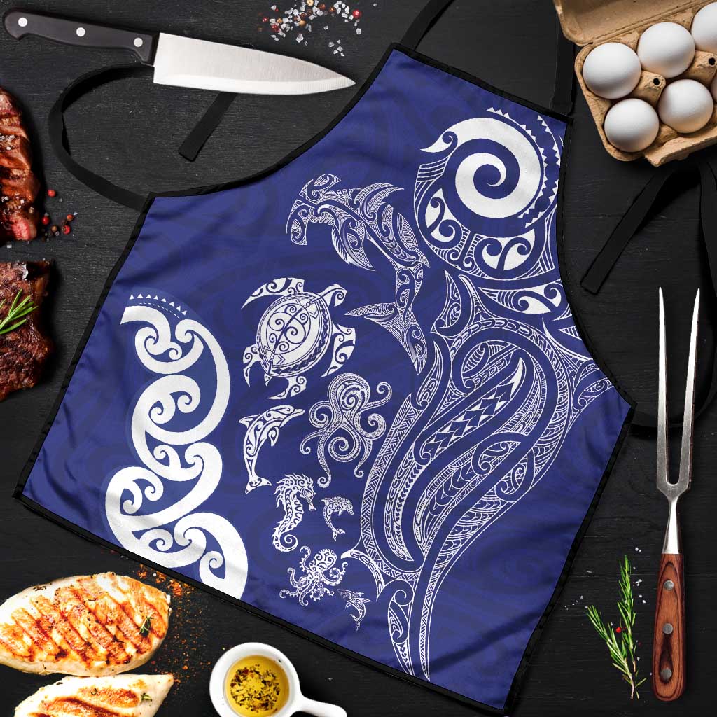 New Zealand Sea Animals with Maori Tribal Tattoo Apron Blue Color LT03 Blue - Polynesian Pride
