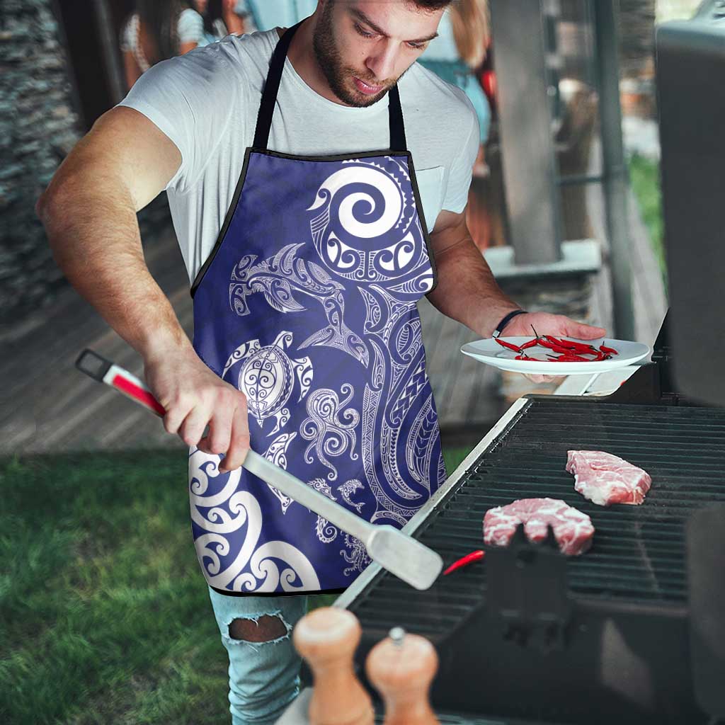 New Zealand Sea Animals with Maori Tribal Tattoo Apron Blue Color LT03 - Polynesian Pride