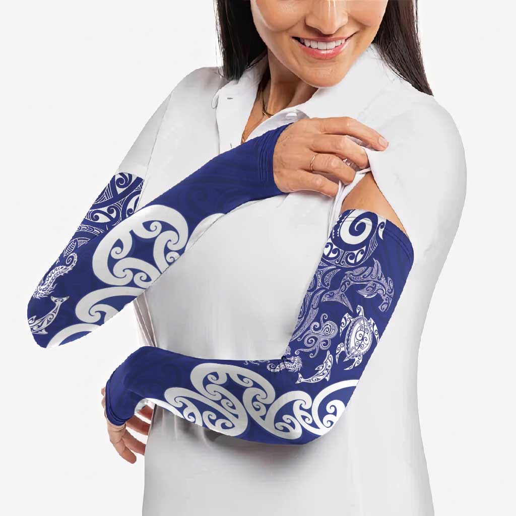 New Zealand Sea Animals with Maori Tribal Tattoo Arm Sleeves Blue Color