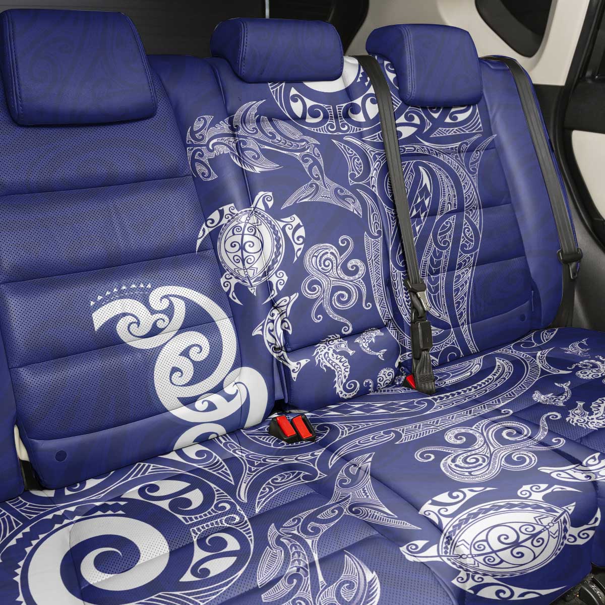 New Zealand Sea Animals with Maori Tribal Tattoo Back Car Seat Cover Blue Color