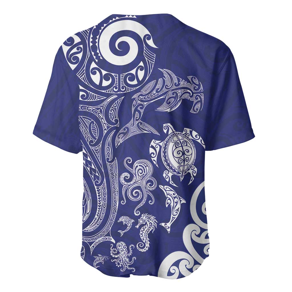 New Zealand Sea Animals with Maori Tribal Tattoo Baseball Jersey Blue Color LT03 - Polynesian Pride
