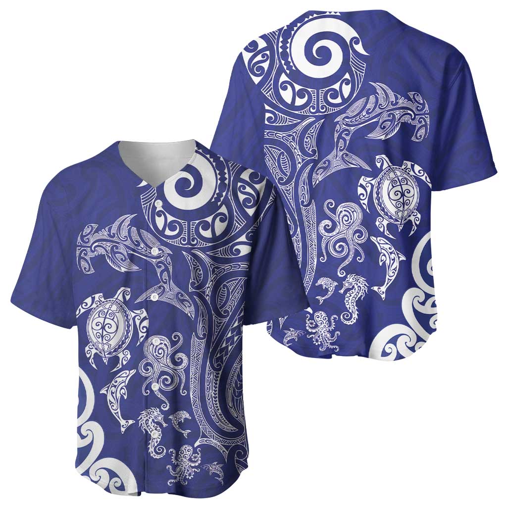 New Zealand Sea Animals with Maori Tribal Tattoo Baseball Jersey Blue Color LT03 - Polynesian Pride