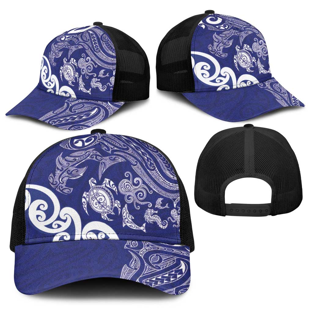 New Zealand Sea Animals with Maori Tribal Tattoo Baseball Net Cap Blue Color LT03 - Polynesian Pride
