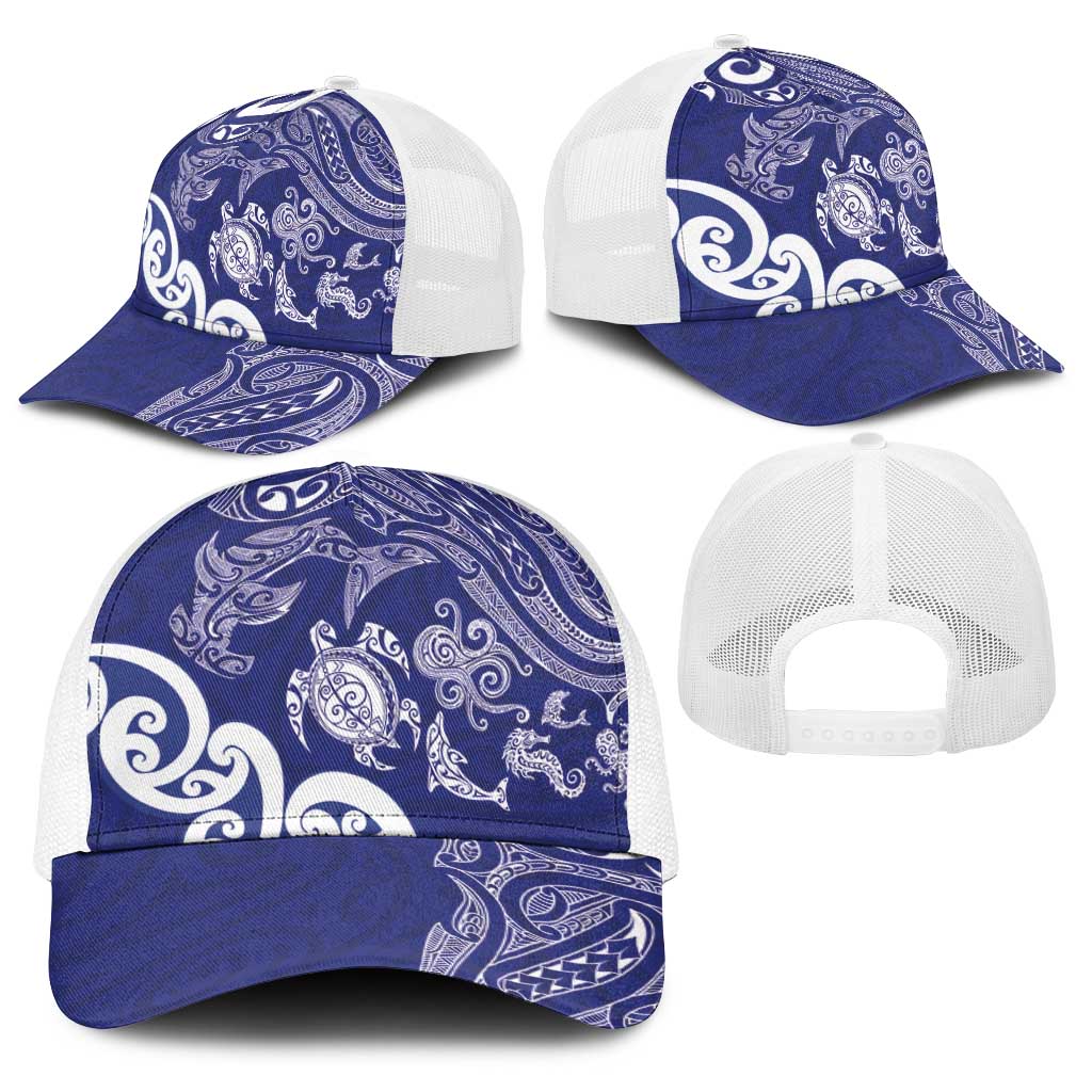 New Zealand Sea Animals with Maori Tribal Tattoo Baseball Net Cap Blue Color LT03 - Polynesian Pride