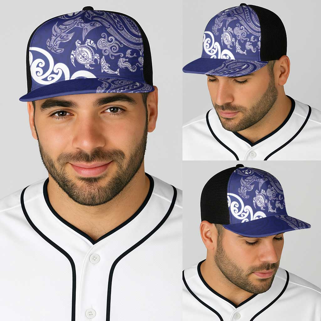 New Zealand Sea Animals with Maori Tribal Tattoo Baseball Net Cap Blue Color LT03 - Polynesian Pride