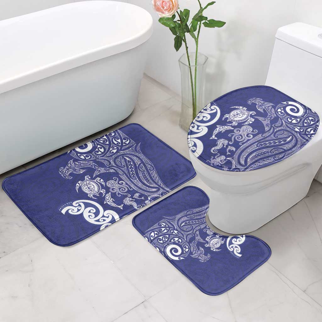 New Zealand Sea Animals with Maori Tribal Tattoo Bathroom Set Blue Color LT03 - Polynesian Pride