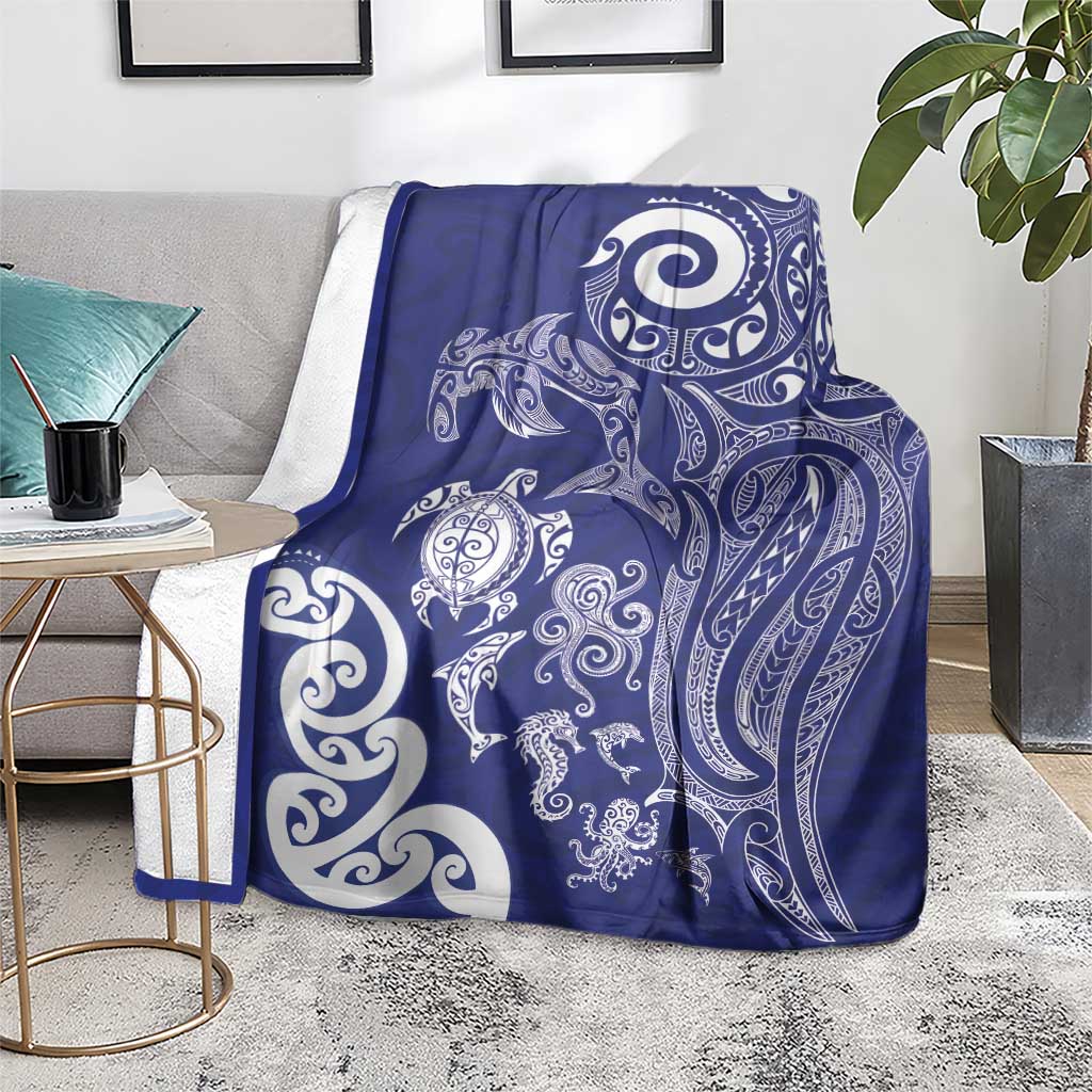 New Zealand Sea Animals with Maori Tribal Tattoo Blanket Blue Color LT03 - Polynesian Pride