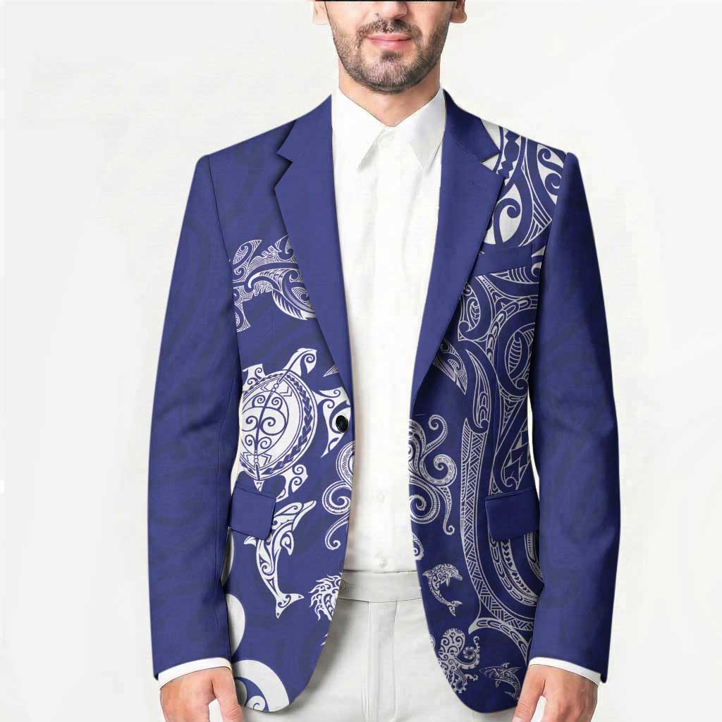 New Zealand Sea Animals with Maori Tribal Tattoo Blazer Blue Color LT03 - Polynesian Pride