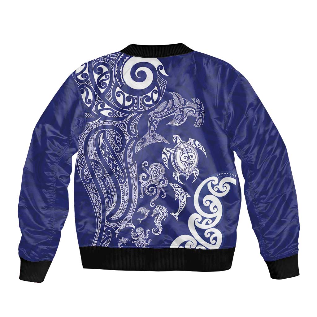 New Zealand Sea Animals with Maori Tribal Tattoo Bomber Jacket Blue Color LT03 - Polynesian Pride