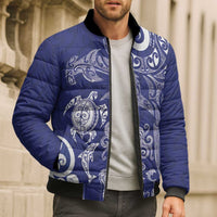 New Zealand Sea Animals with Maori Tribal Tattoo Bomber Puffer Jacket Blue Color LT03 - Polynesian Pride