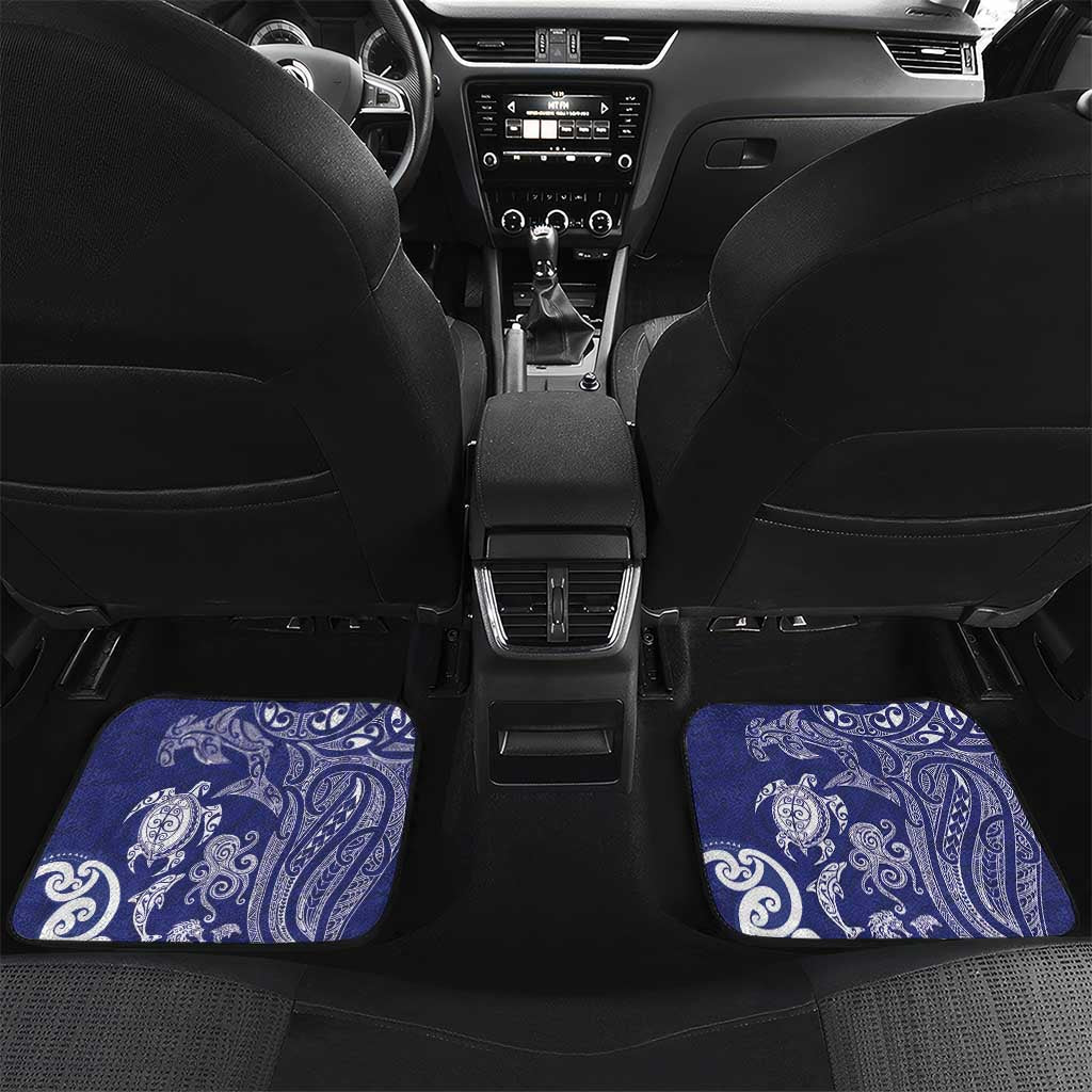 New Zealand Sea Animals with Maori Tribal Tattoo Car Mats Blue Color LT03 Set 2pcs - Back Blue - Polynesian Pride
