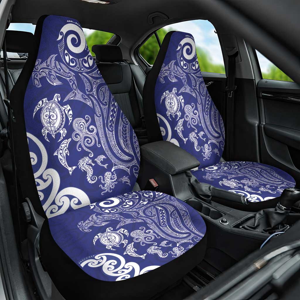 New Zealand Sea Animals with Maori Tribal Tattoo Car Seat Cover Blue Color