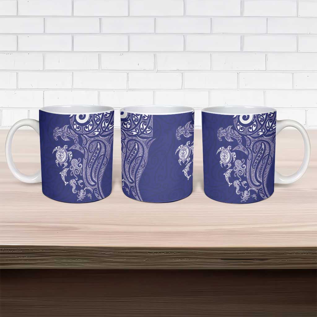 New Zealand Sea Animals with Maori Tribal Tattoo Ceramic Mug Blue Color LT03 - Polynesian Pride