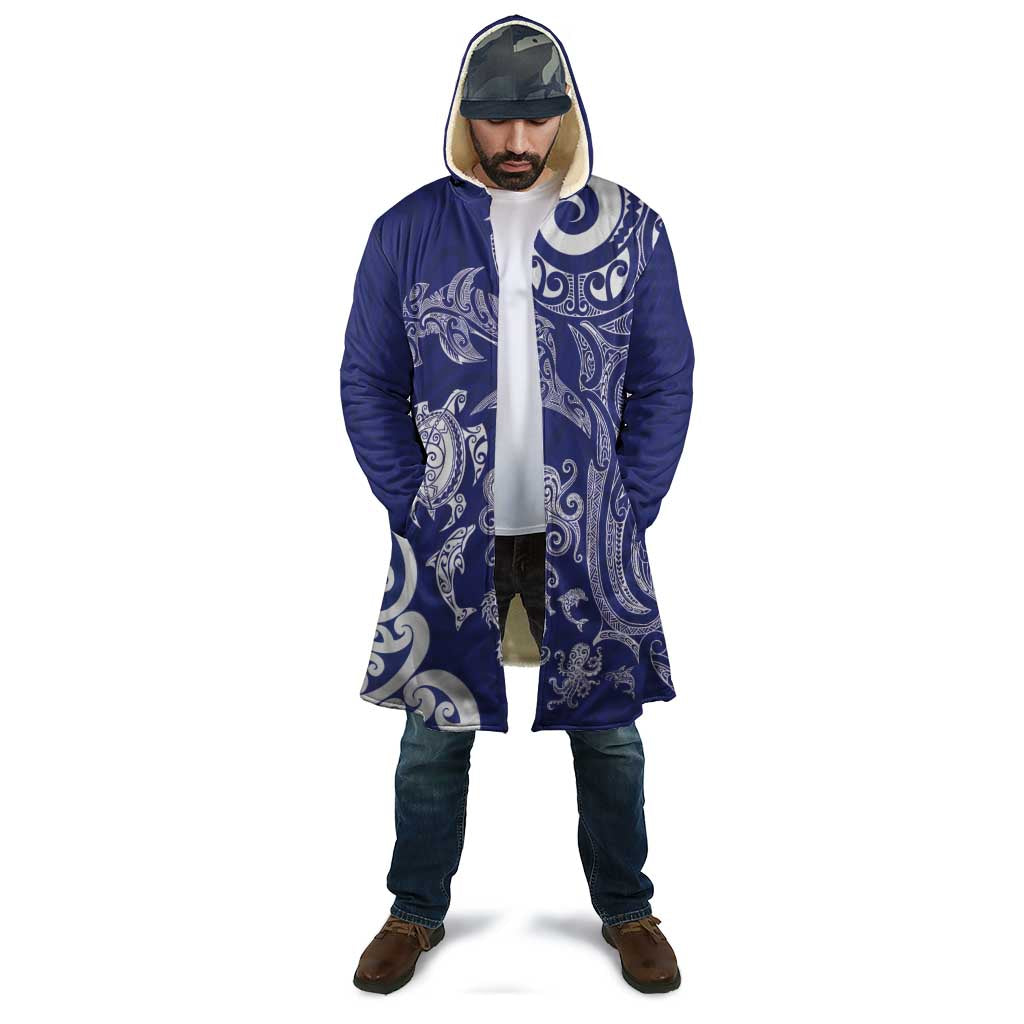 New Zealand Sea Animals with Maori Tribal Tattoo Cloak Blue Color