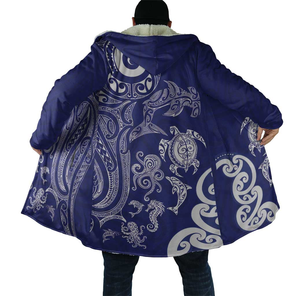 New Zealand Sea Animals with Maori Tribal Tattoo Cloak Blue Color