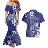New Zealand Sea Animals with Maori Tribal Tattoo Couples Matching Mermaid Dress and Hawaiian Shirt Blue Color LT03 - Polynesian Pride