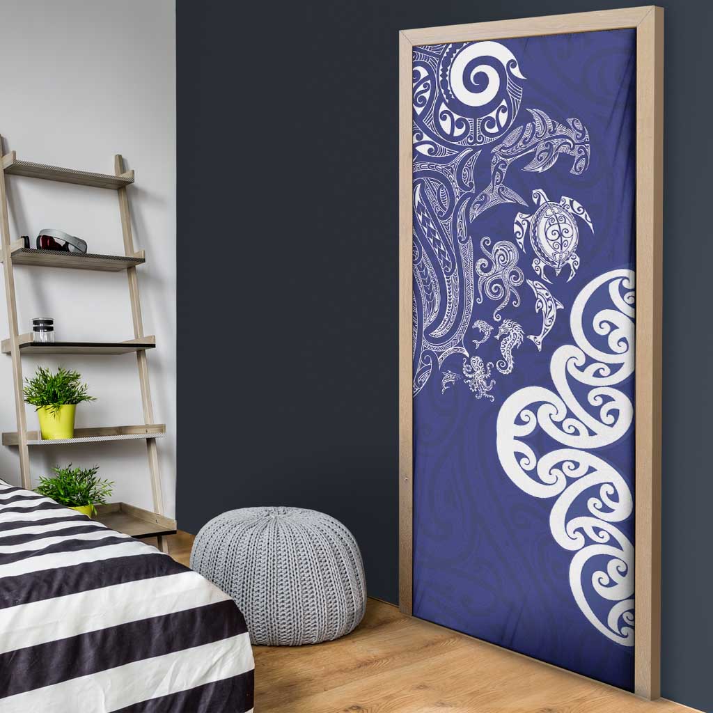 New Zealand Sea Animals with Maori Tribal Tattoo Door Cover Blue Color LT03 - Polynesian Pride