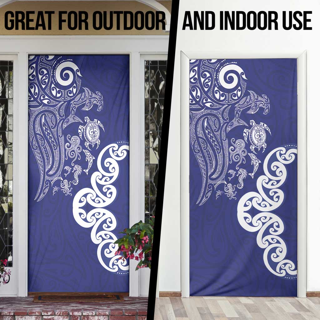 New Zealand Sea Animals with Maori Tribal Tattoo Door Cover Blue Color LT03 - Polynesian Pride