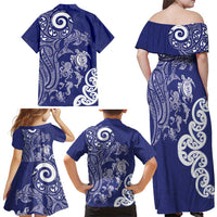 New Zealand Sea Animals with Maori Tribal Tattoo Family Matching Off Shoulder Maxi Dress and Hawaiian Shirt Blue Color LT03 - Polynesian Pride