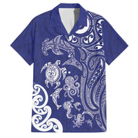New Zealand Sea Animals with Maori Tribal Tattoo Family Matching Summer Maxi Dress and Hawaiian Shirt Blue Color LT03 Dad's Shirt - Short Sleeve Blue - Polynesian Pride