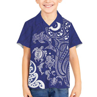 New Zealand Sea Animals with Maori Tribal Tattoo Family Matching Summer Maxi Dress and Hawaiian Shirt Blue Color LT03 Son's Shirt Blue - Polynesian Pride