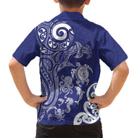 New Zealand Sea Animals with Maori Tribal Tattoo Family Matching Tank Maxi Dress and Hawaiian Shirt Blue Color LT03 - Polynesian Pride