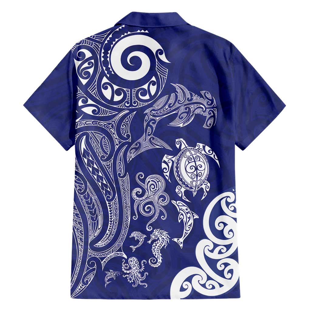 New Zealand Sea Animals with Maori Tribal Tattoo Family Matching Tank Maxi Dress and Hawaiian Shirt Blue Color LT03 - Polynesian Pride