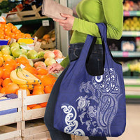 New Zealand Sea Animals with Maori Tribal Tattoo Grocery Bag Blue Color