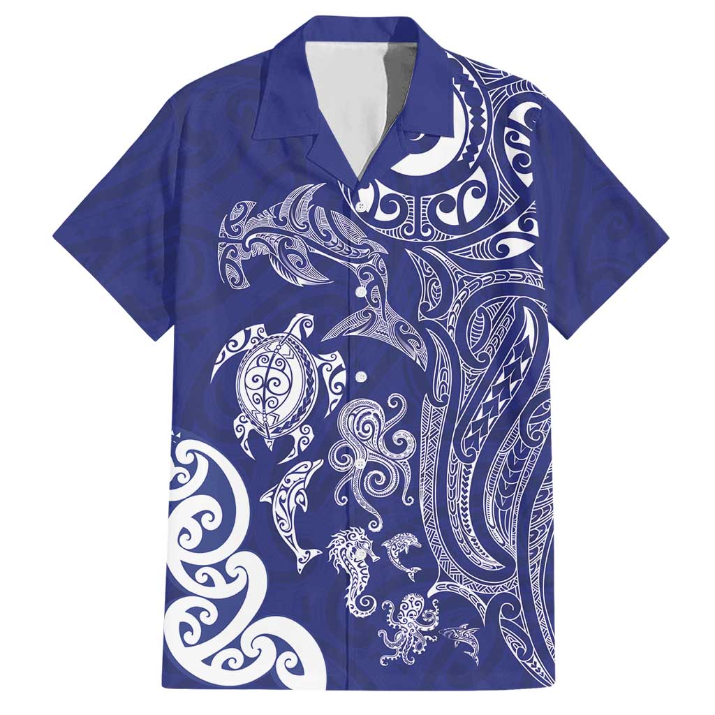 New Zealand Sea Animals with Maori Tribal Tattoo Hawaiian Shirt Blue Color LT03 Blue - Polynesian Pride