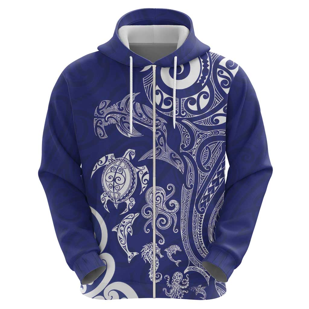 New Zealand Sea Animals with Maori Tribal Tattoo Hoodie Blue Color LT03 - Polynesian Pride