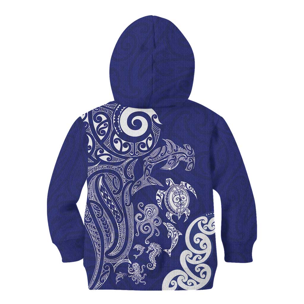 New Zealand Sea Animals with Maori Tribal Tattoo Kid Hoodie Blue Color LT03 - Polynesian Pride