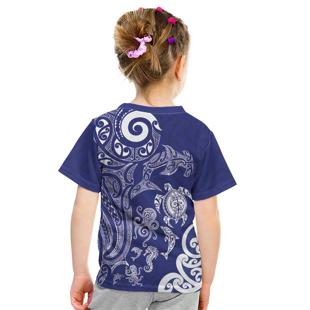 New Zealand Sea Animals with Maori Tribal Tattoo Kid T Shirt Blue Color