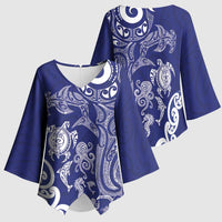 New Zealand Sea Animals with Maori Tribal Tattoo Kimono Sleeve Blouse Blue Color