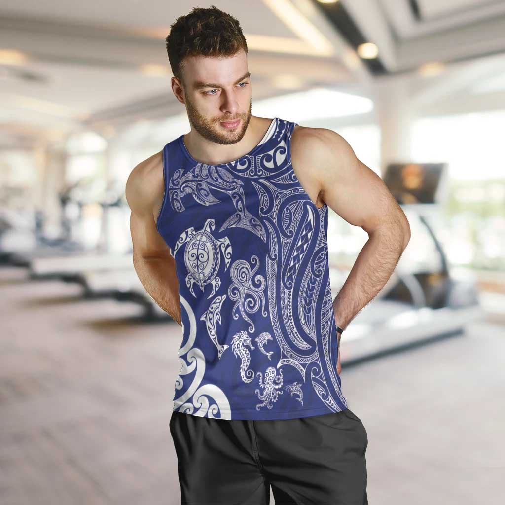 New Zealand Sea Animals with Maori Tribal Tattoo Men Tank Top Blue Color