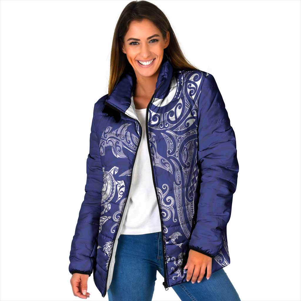 New Zealand Sea Animals with Maori Tribal Tattoo Padded Jacket Blue Color LT03 Women Blue - Polynesian Pride