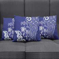 New Zealand Sea Animals with Maori Tribal Tattoo Pillow Cover Blue Color