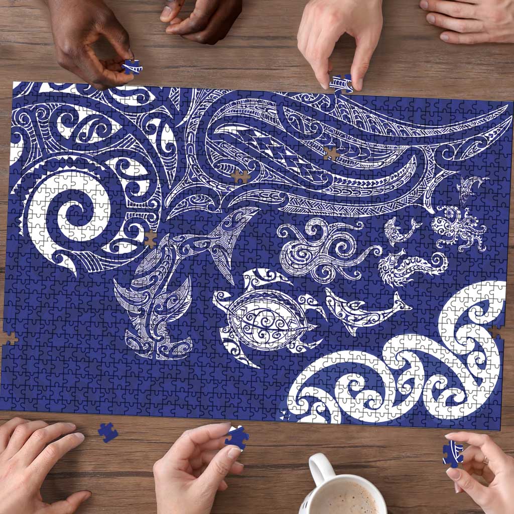 New Zealand Sea Animals with Maori Tribal Tattoo Puzzle Blue Color LT03 - Polynesian Pride